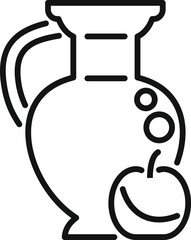 Black and white illustration of a stylized pitcher and apple, perfect for kitchen related designs