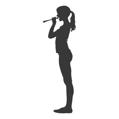 Silhouette of a Girl Brushing Teeth, Morning Routine, Dental Hygiene