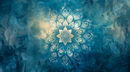 Illustration of abstract meditation background featuring a serene mandala pattern and calming shades 