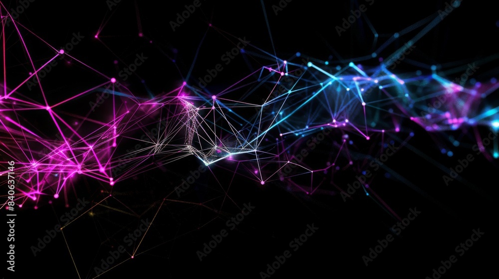 Poster a futuristic abstract background featuring a network of interconnected lines and nodes in neon color