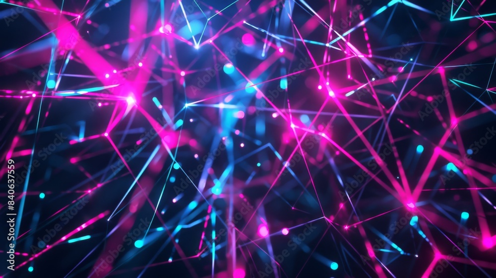 Poster a futuristic abstract background featuring a network of interconnected lines and nodes in neon color