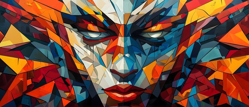 Cubism Art, A samurai's stance embodies perfect symmetry, a reflection of inner balance., high detailed