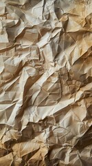 Wrinkled Brown Paper Texture showcasing a detailed and rugged surface. This image captures the crumpled and textured appearance of brown paper, ideal for backgrounds and design projects.