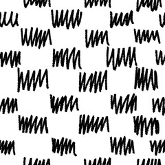 Obraz premium Hand drawn ink seamless pattern. Trendy monochrome doodles and brush marks. Simple abstract background. Great for textile, fabric, wallpaper, wrapping, scrapbook and packaging