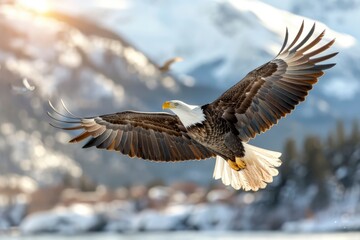 Fototapeta premium a bald eagle soaring through the sky 
