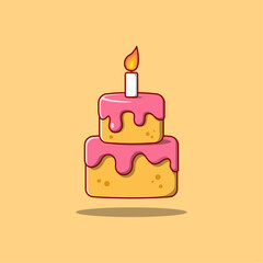 Birthday Cake With Candle. Birthday Element. Vector Cartoon Illustration Icon.