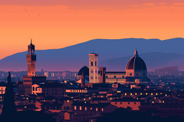 Obraz premium City Silhouette at Dusk, Florence Silhouette, Italy City, Sunset over the city