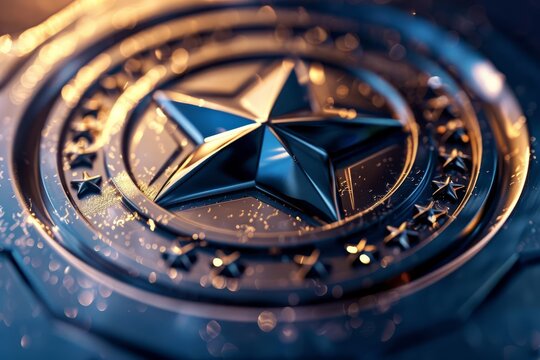 A futuristic corporate certification mark signifies a businesss pledge to uphold high standards of excellence