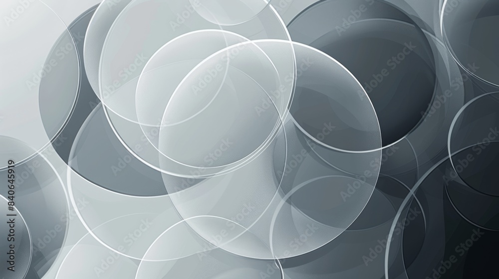Poster a minimalist abstract background with overlapping transparent circles in various sizes and shades of