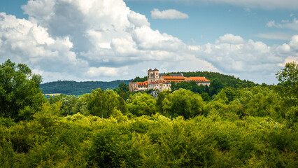 Tyniec Abbey, Cracow, Poland. Benedictine abbey, monastery and church on the rocky cliff at the suburbs of Cracow