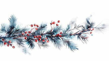 A futuristic watercolor illustration of a Christmas garland featuring sleek