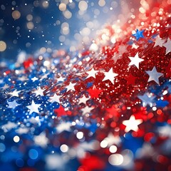 Abstract patriotic red white and blue glitter sparkle background for voting, memorial, labor day and election, Ai Generate 