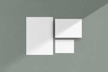 Three white paper sheets mockup, A4, A5, A6 papers, letters, invitation cards.