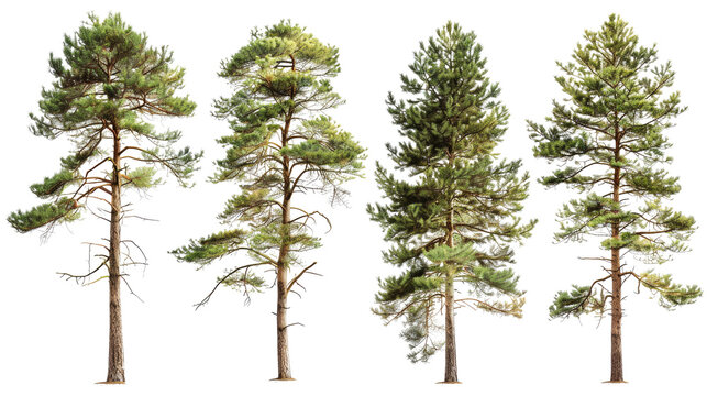 set of ponderosa pine trees  with isolated transparent background