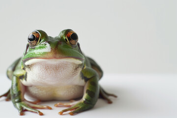 Obraz premium Green frog with distinctive eyes, isolated on a white background.
