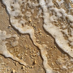 close-up top view of sand and waves