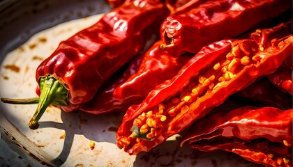 Aleppo peppers in a top view closeup, Ai Generated