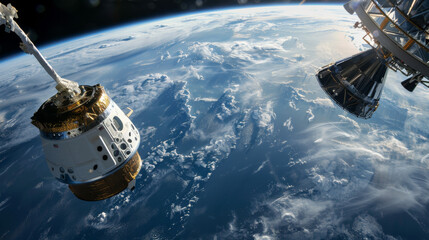 The Earth with a spacecraft in the foreground