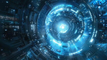 Obraz premium Design a visually striking digital artwork featuring a futuristic aesthetic and a blue light ray backdrop