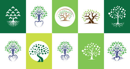 Tree Logo design collection set modern minimal flat creative design template