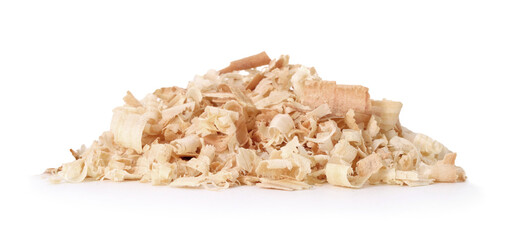 Pile of natural sawdust isolated on white