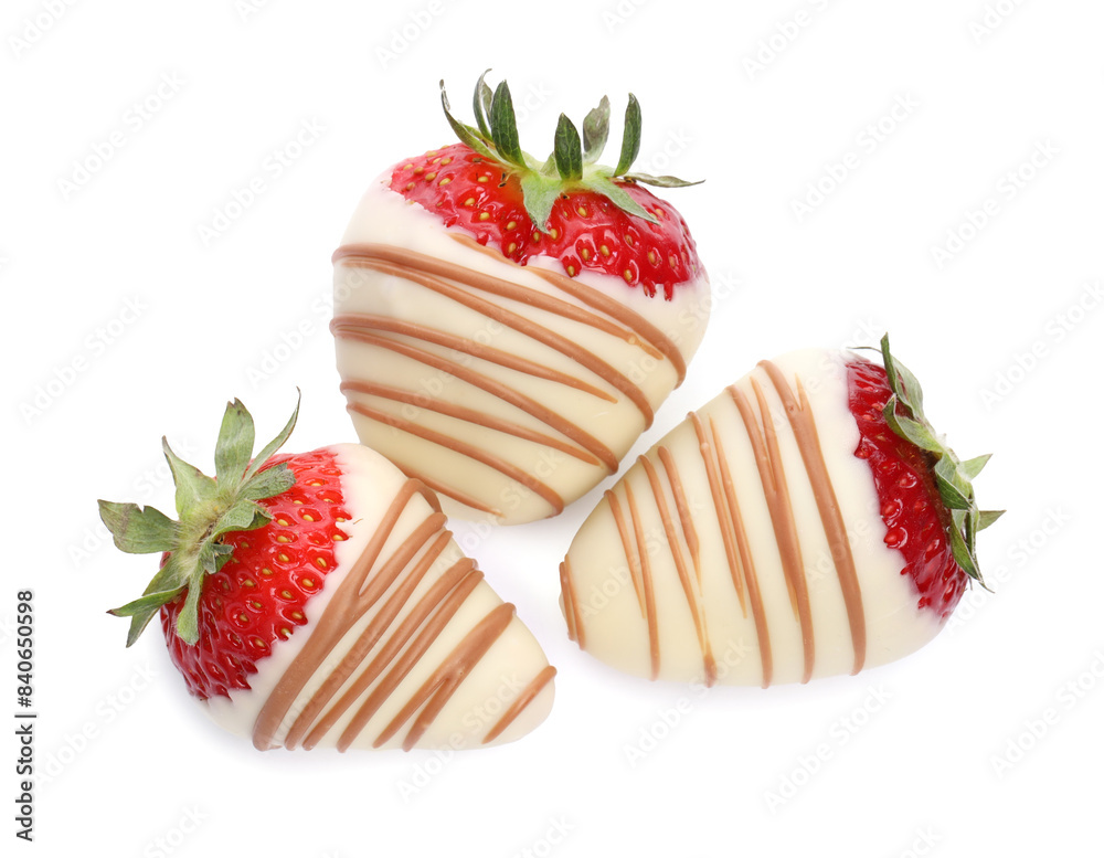 Wall mural delicious chocolate covered strawberries isolated on white, top view - Wall murals