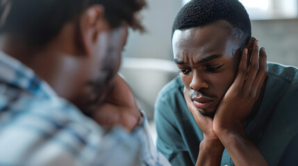 Closeup of african american psychologist helping depressed young man