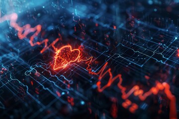 Incorporate intricate details and textures to illustrate the complex nature of the hearts electrical signals as shown on the ECG monitor during an Atrial Fibrillation event