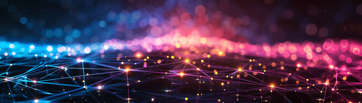 Visualize a glowing network of interconnected neurons firing electrical impulses. Technology background. Generative ai.