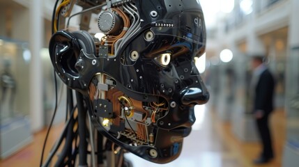 Fototapeta premium Cyborg connecting with big data. Into the future concept.