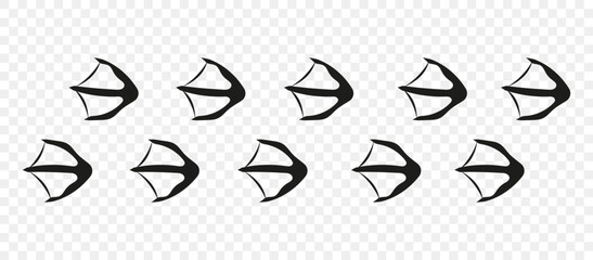 Swan paws. Footpath trail of animals. Paw foot trail print of swan  on white background. Vector animal steps in black color. © Loya.art