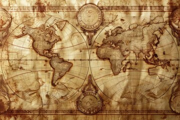 Obraz premium The vintagethemed banner showcases an oldworld map background integrated with sleek hightech details