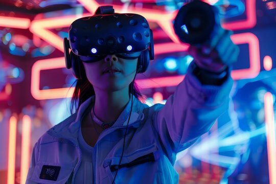 This event banner showcases a virtual reality game with a hightech background, highlighting cuttingedge features and immersive gameplay