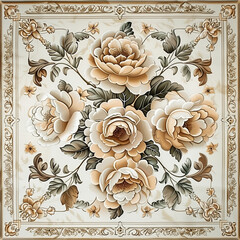 Ethereal Oriental Elegance: Floral Tapestry in Baroque Frame
