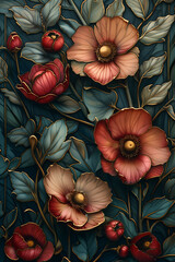 Enchanted Art Nouveau Wedding Save the Date Invitations with Real Gold Foil,Teal , Burgundy, Gold, Vintage Romantic Design