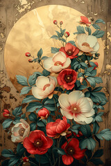 Elegant Art Nouveau Vintage Floral Wedding Save the Date Invitations with Gold Foil Accents | Romantic Victorian and Art Deco