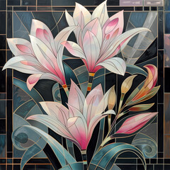 Elegant Art Deco Floral Arrangement in Gilded Vase - A Touch of Vintage Glamour