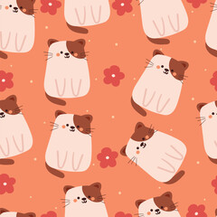 seamless pattern cartoon cat and flower. cute animal wallpaper for textile, gift wrap paper