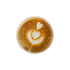 Top view of take away cups of different coffee latte isolated on white background.