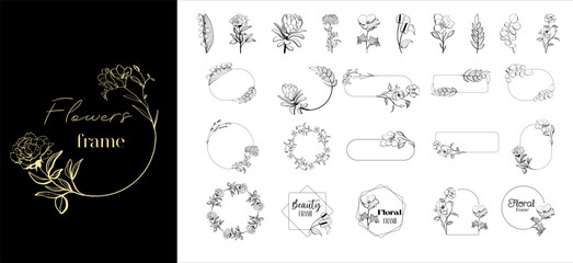 Hand drawn decorative vintage flower logo. Vector illustration in trendy line linear art style. Branding. Floral Boutique, Fashion, Feminine, Art, Spiritual