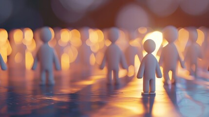 Depict a 3D visualization of a leader fostering psychological safety by encouraging open communication and support