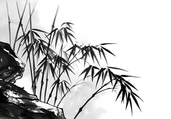 bamboo leaves on black background