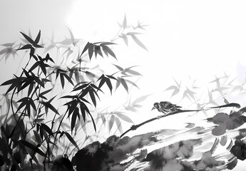 bamboo leaves on black background