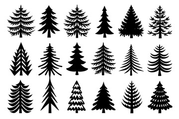 set of hand drawn pine tree icon vector illustration