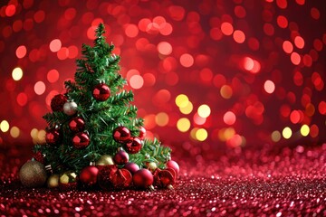 Small Christmas tree decorated with red and gold ornaments