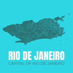 Rio de Janeiro, city, capital of the state of Rio de Janeiro, in southeastern Brazil. Map with all neighborhoods in RJ, based on real cartographic data. All regions of the tourist capital of Brazil.