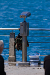 Observation deck and binoculars for viewing the sea and the city of Istanbul in a public place