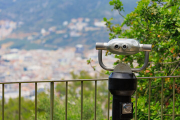 Observation deck and binoculars for viewing the sea and the city of Istanbul in a public place