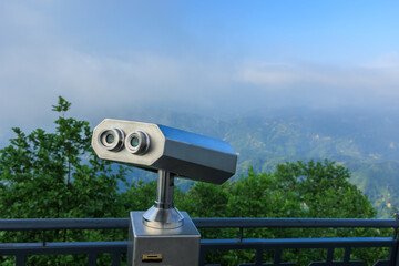 Observation deck and binoculars for viewing the sea and the city of Istanbul in a public place. 