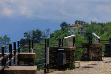 Observation deck and binoculars for viewing the sea and the city of Istanbul in a public place